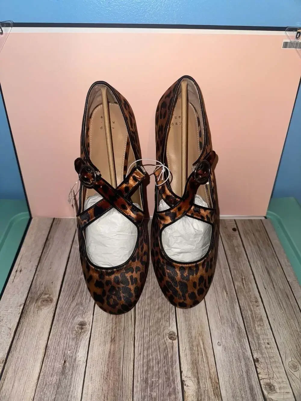A New Day Leopard Print Cross Strap Mary Jane Flats Size 11 - Picture 2 of 2